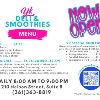 YK Donuts and Smoothies Menu