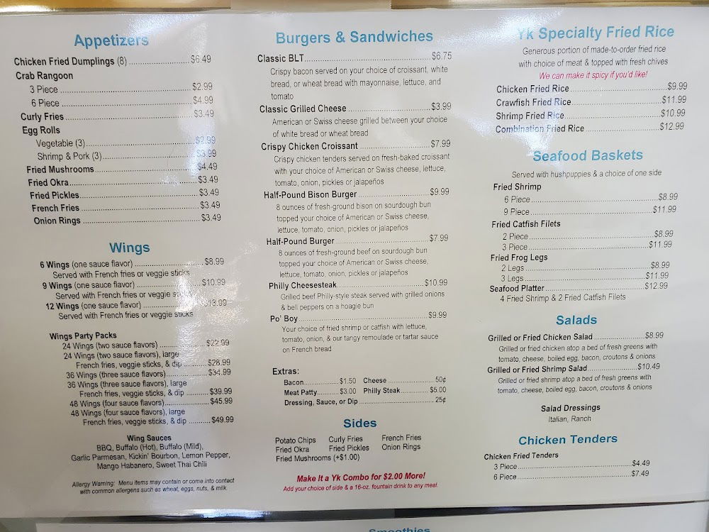 YK Donuts and Smoothies Menu